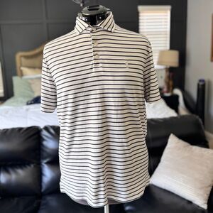 Polo Ralph Lauren Men’s Medium Striped Cotton Polo Shirt Navy White Short Sleeve